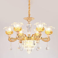 6 Lights Clear Glass Pendant Lamp Traditional Gold Flower Chandelier - Rebooters