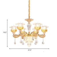 6 Lights Clear Glass Pendant Lamp Traditional Gold Flower Chandelier - Rebooters