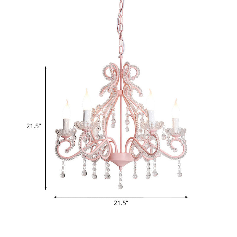Crystal Beaded Pink Chandelier Lamp Candlestick 6 Lights Modern Pendant - Rebooters