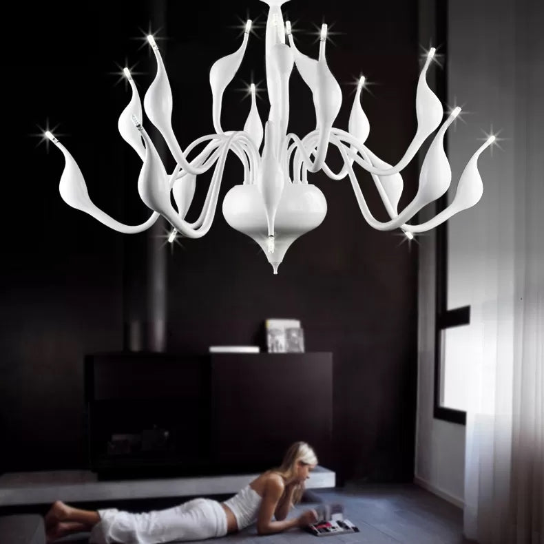 12/18 Lights Living Room Ceiling Chandelier with Swan Acrylic Shade - Rebooters