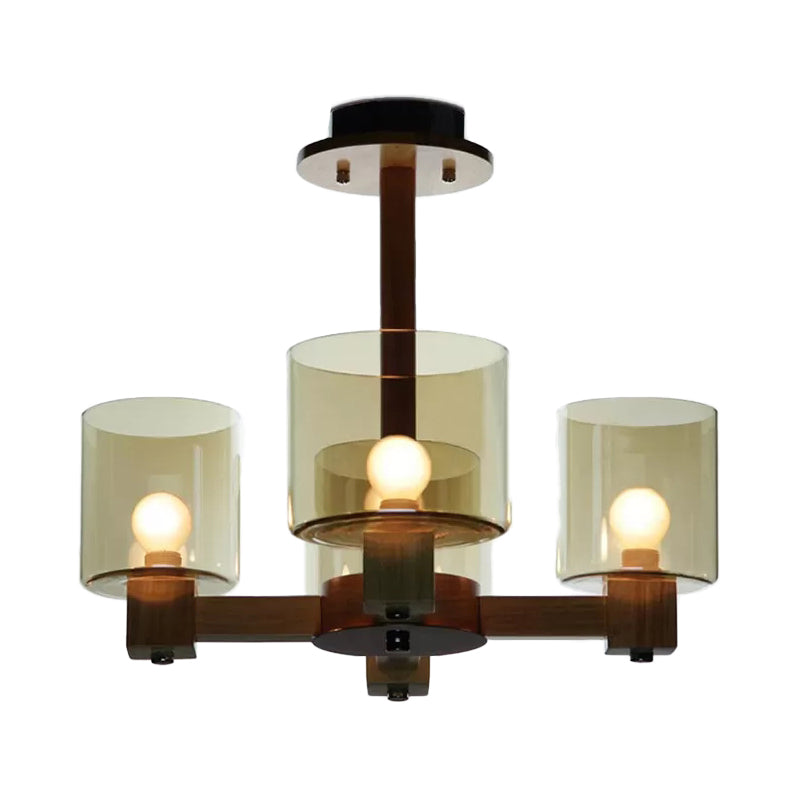 Wood Cylinder Chandelier Light with Radial Design 4/6/8 Lights - Rebooters