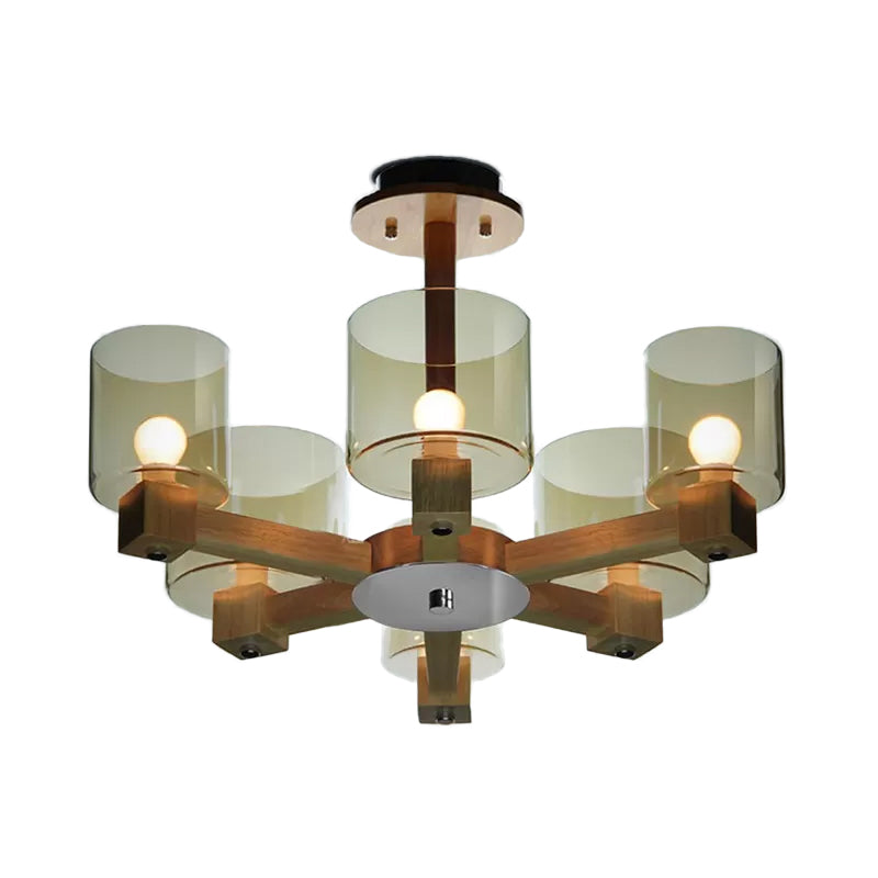 Wood Cylinder Chandelier Light with Radial Design 4/6/8 Lights - Rebooters