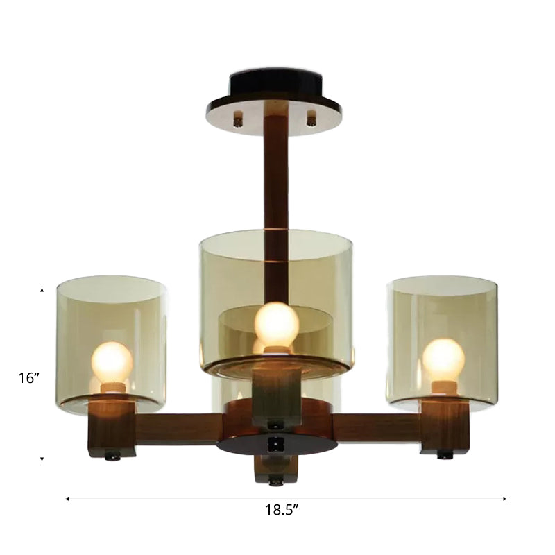 Wood Cylinder Chandelier Light with Radial Design 4/6/8 Lights - Rebooters