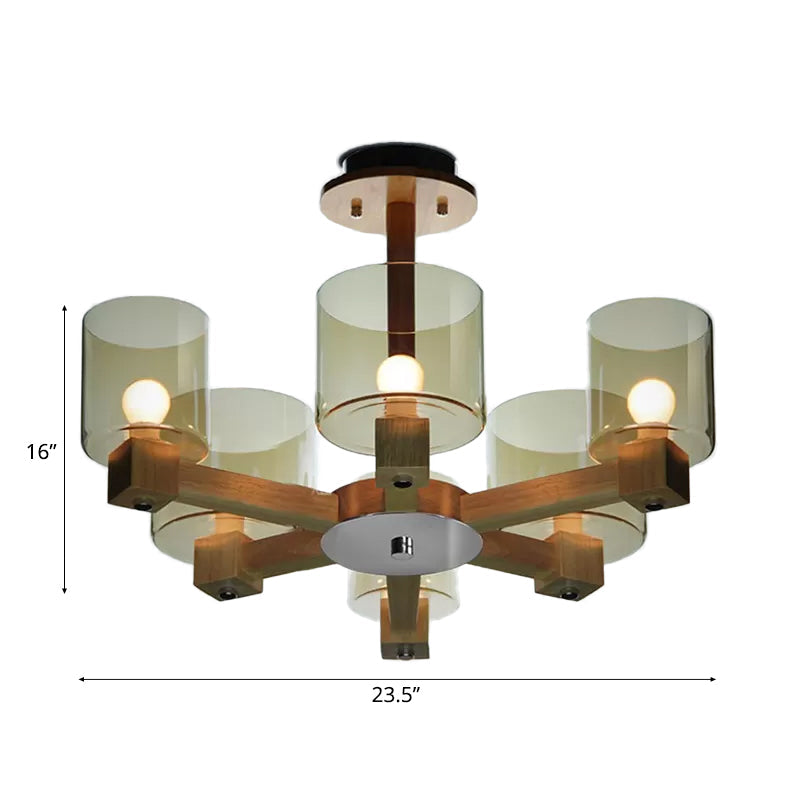 Wood Cylinder Chandelier Light with Radial Design 4/6/8 Lights - Rebooters