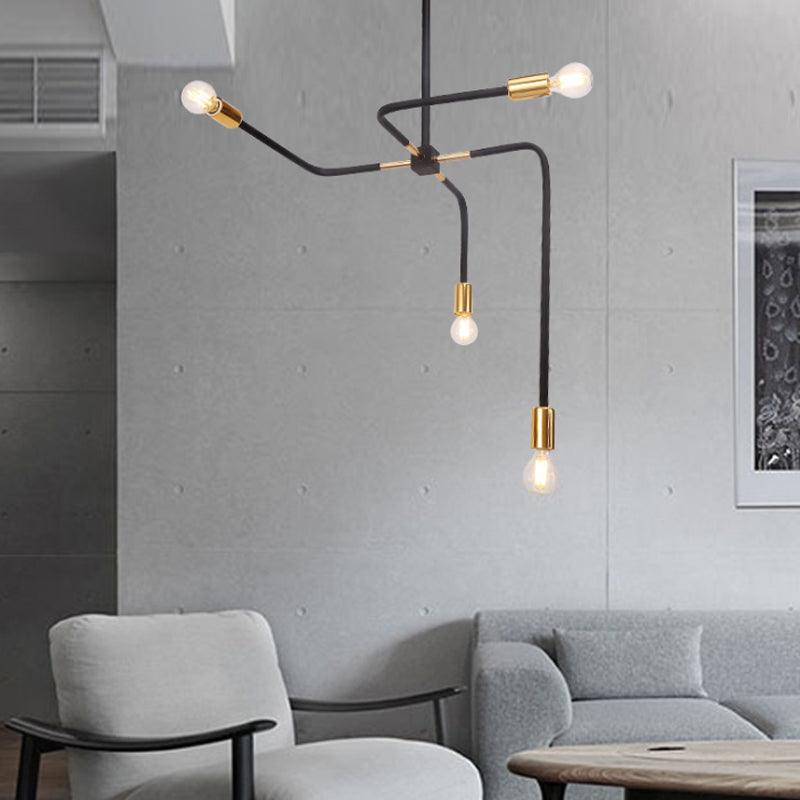 4 Curved Arms Ceiling Lamp Black Chandelier Light Living Room - Rebooters