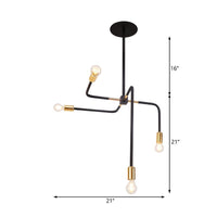 4 Curved Arms Ceiling Lamp Black Chandelier Light Living Room - Rebooters
