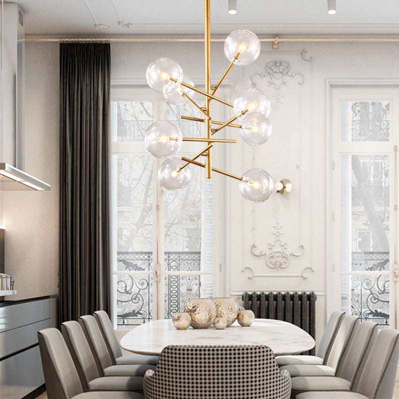 Clear Glass Global Chandelier with Starburst Design Gold - Rebooters