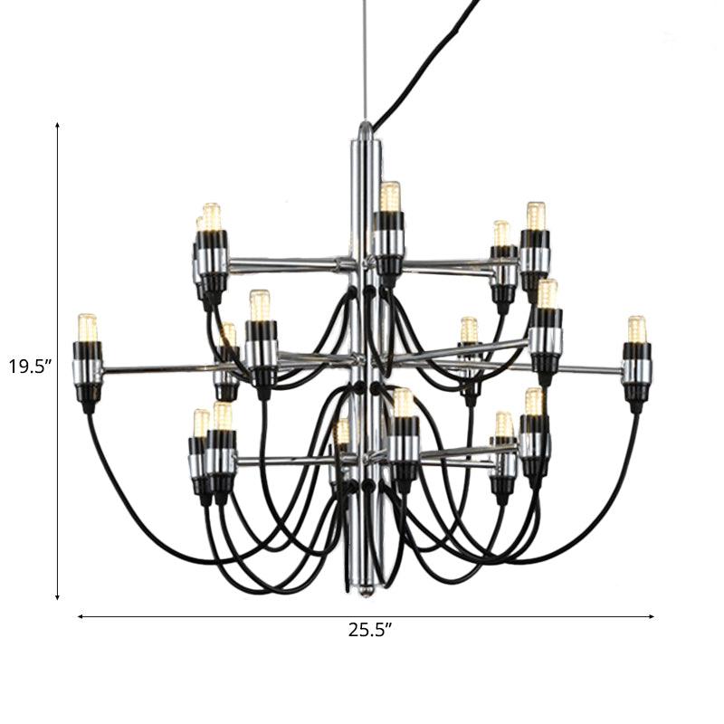 Layered Chandelier Lighting Modernist Style Metallic 18/30 Lights Dining Room Ceiling Lamp in Chrome - Rebooters