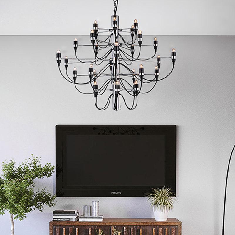 Layered Chandelier Lighting Modernist Style Metallic 18/30 Lights Dining Room Ceiling Lamp in Chrome - Rebooters