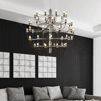 Layered Chandelier Lighting Modernist Style Metallic 18/30 Lights Dining Room Ceiling Lamp in Chrome - Rebooters