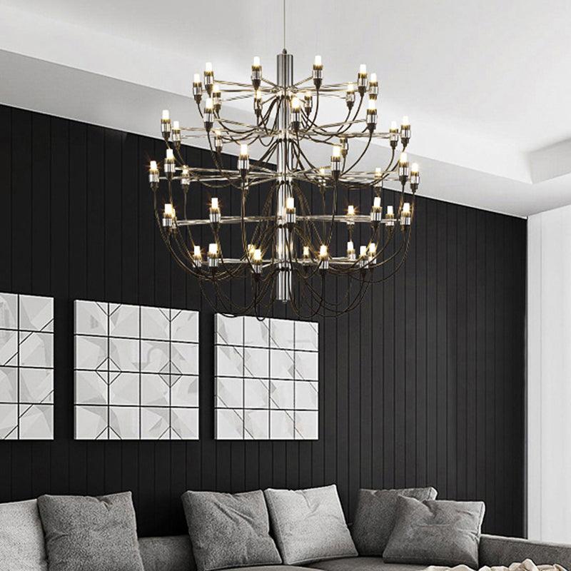 Layered Chandelier Lighting Modernist Style Metallic 18/30 Lights Dining Room Ceiling Lamp in Chrome - Rebooters