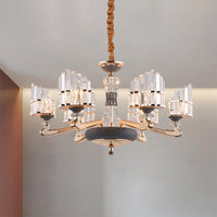 Arced Panel Pendant Chandelier Modernist Clear Crystal Block - Rebooters