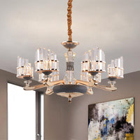Arced Panel Pendant Chandelier Modernist Clear Crystal Block - Rebooters