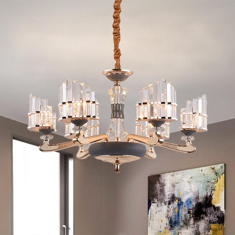 Arced Panel Pendant Chandelier Modernist Clear Crystal Block - Rebooters