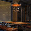 Candle Chandelier Lighting with Hat Design Lodge Style Rattan 5 Lights Beige Hanging Lamp - Rebooters