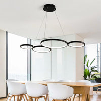 4 Rings Acrylic Ceiling Chandelier Simple LED Black White Drop Pendant over Table - Rebooters