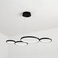 4 Rings Acrylic Ceiling Chandelier Simple LED Black White Drop Pendant over Table - Rebooters