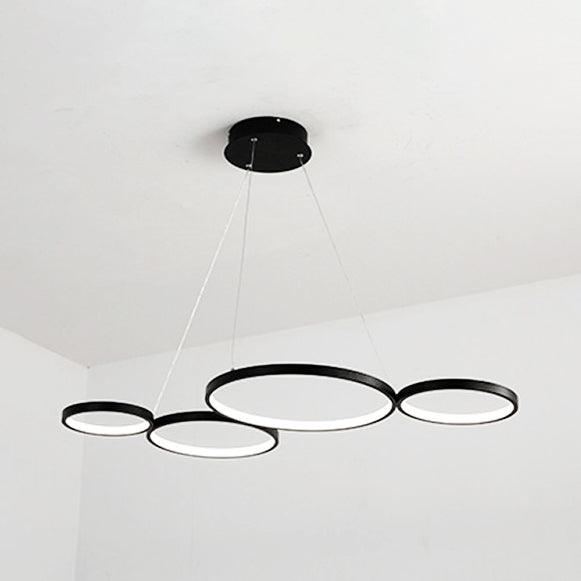 4 Rings Acrylic Ceiling Chandelier Simple LED Black White Drop Pendant over Table - Rebooters