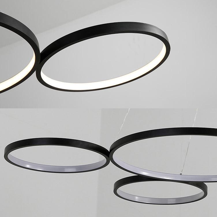 4 Rings Acrylic Ceiling Chandelier Simple LED Black White Drop Pendant over Table - Rebooters