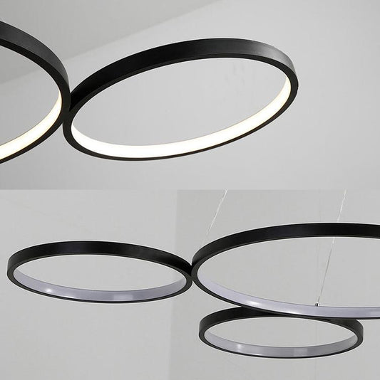 4 Rings Acrylic Ceiling Chandelier Simple LED Black White Drop Pendant over Table - Rebooters