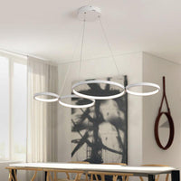 4 Rings Acrylic Ceiling Chandelier Simple LED Black White Drop Pendant over Table - Rebooters