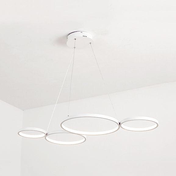 4 Rings Acrylic Ceiling Chandelier Simple LED Black White Drop Pendant over Table - Rebooters