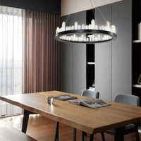 1/2-Light Circular Chandelier Lamp Contemporary Crystal LED Black Hanging Light Fixture - Rebooters