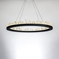 1/2-Light Circular Chandelier Lamp Contemporary Crystal LED Black Hanging Light Fixture - Rebooters