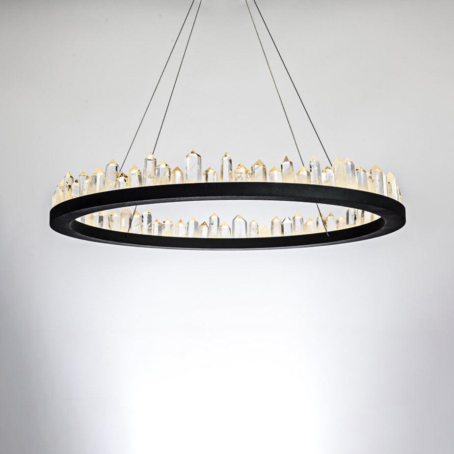 1/2-Light Circular Chandelier Lamp Contemporary Crystal LED Black Hanging Light Fixture - Rebooters