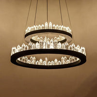 1/2-Light Circular Chandelier Lamp Contemporary Crystal LED Black Hanging Light Fixture - Rebooters