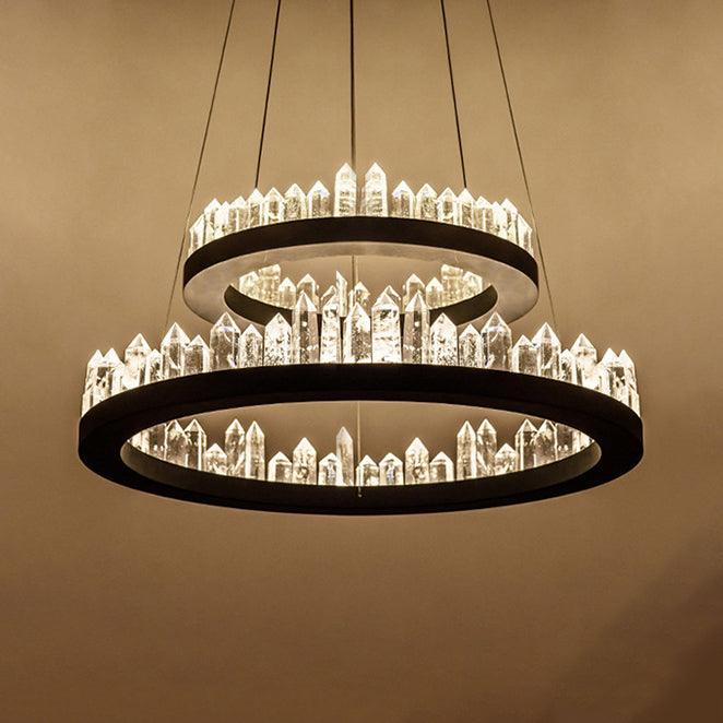 1/2-Light Circular Chandelier Lamp Contemporary Crystal LED Black Hanging Light Fixture - Rebooters