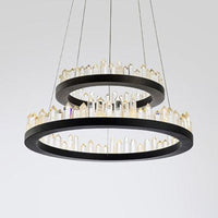 1/2-Light Circular Chandelier Lamp Contemporary Crystal LED Black Hanging Light Fixture - Rebooters