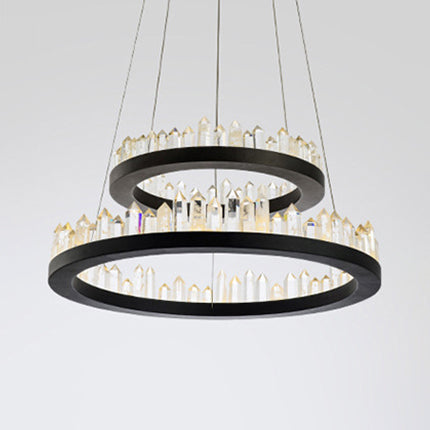 1/2-Light Circular Chandelier Lamp Contemporary Crystal LED Black Hanging Light Fixture - Rebooters