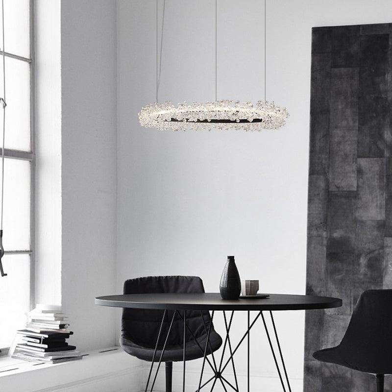1/2/3-Light Black Ring Pendant Chandelier Modern Crystal Light - Rebooters