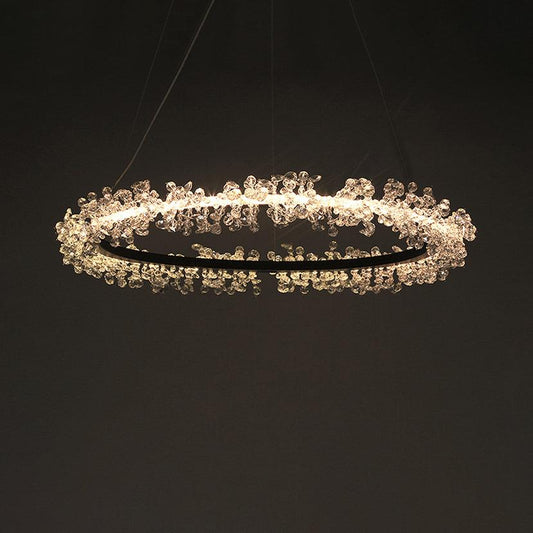 1/2/3-Light Black Ring Pendant Chandelier Modern Crystal Light - Rebooters