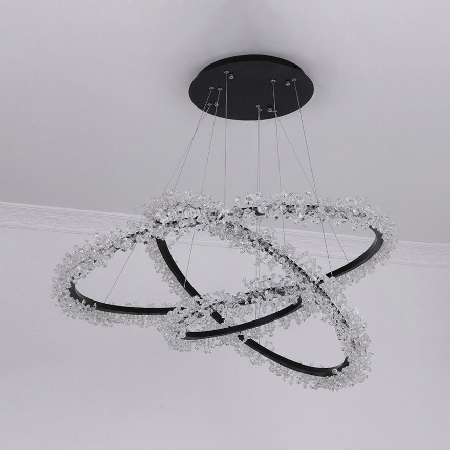 1/2/3-Light Black Ring Pendant Chandelier Modern Crystal Light - Rebooters