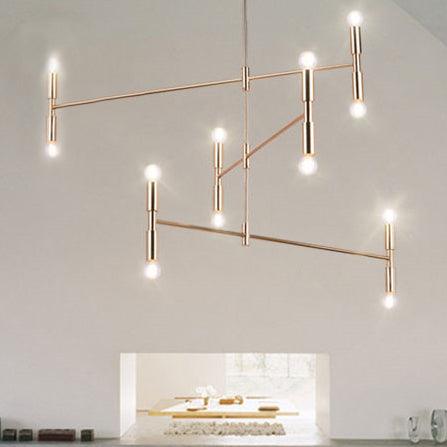 Bare Bulb Chandelier Lamp Mid-Century Metal 12 Lights - Rebooters