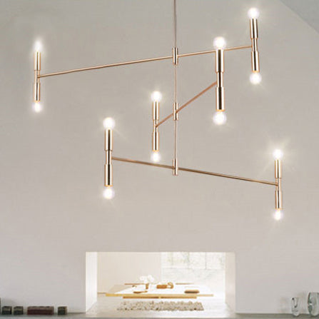 Bare Bulb Chandelier Lamp Mid-Century Metal 12 Lights - Rebooters