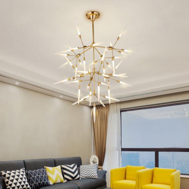 Acrylic Spur Chandelier Lighting Modern Stylish 5/25 Lights Gold Finish Ceiling Light Fixture - Rebooters