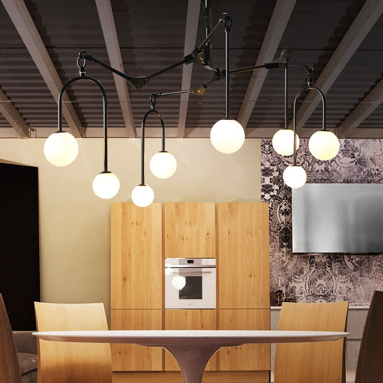 Restaurant Cafe Branch Chandelier Metal Post-modern Pendant Lamp in Black Gold with Orb Shade - Rebooters