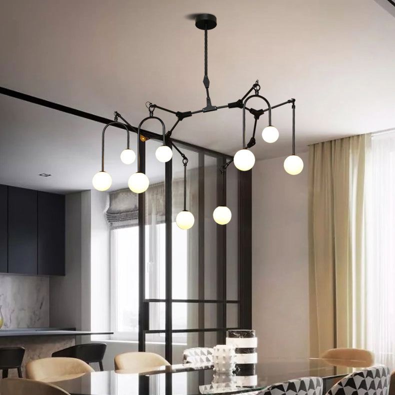 Restaurant Cafe Branch Chandelier Metal Post-modern Pendant Lamp in Black Gold with Orb Shade - Rebooters