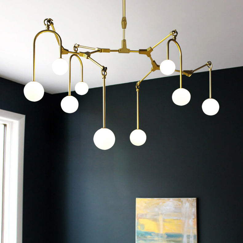 Restaurant Cafe Branch Chandelier Metal Post-modern Pendant Lamp in Black Gold with Orb Shade - Rebooters