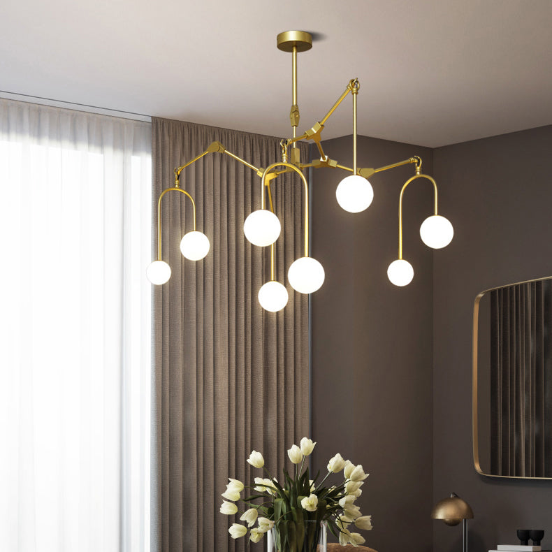 Restaurant Cafe Branch Chandelier Metal Post-modern Pendant Lamp in Black Gold with Orb Shade - Rebooters