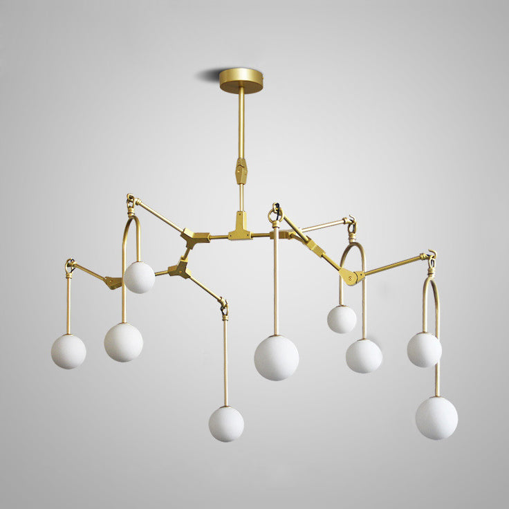 Restaurant Cafe Branch Chandelier Metal Post-modern Pendant Lamp in Black Gold with Orb Shade - Rebooters