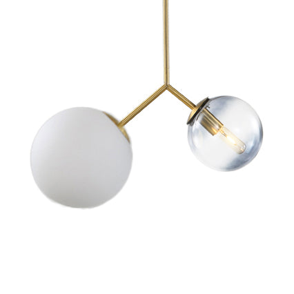 Glass Sphere Shade Pendant Lamp 2 Lights Gold Chandelier - Rebooters