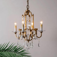 Antiqued Brass 4-Light Hanging Chandelier Rustic Crystal Ceiling Lamp - Rebooters
