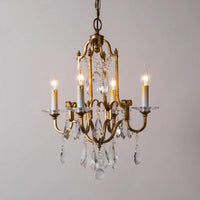 Antiqued Brass 4-Light Hanging Chandelier Rustic Crystal Ceiling Lamp - Rebooters