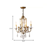 Antiqued Brass 4-Light Hanging Chandelier Rustic Crystal Ceiling Lamp - Rebooters