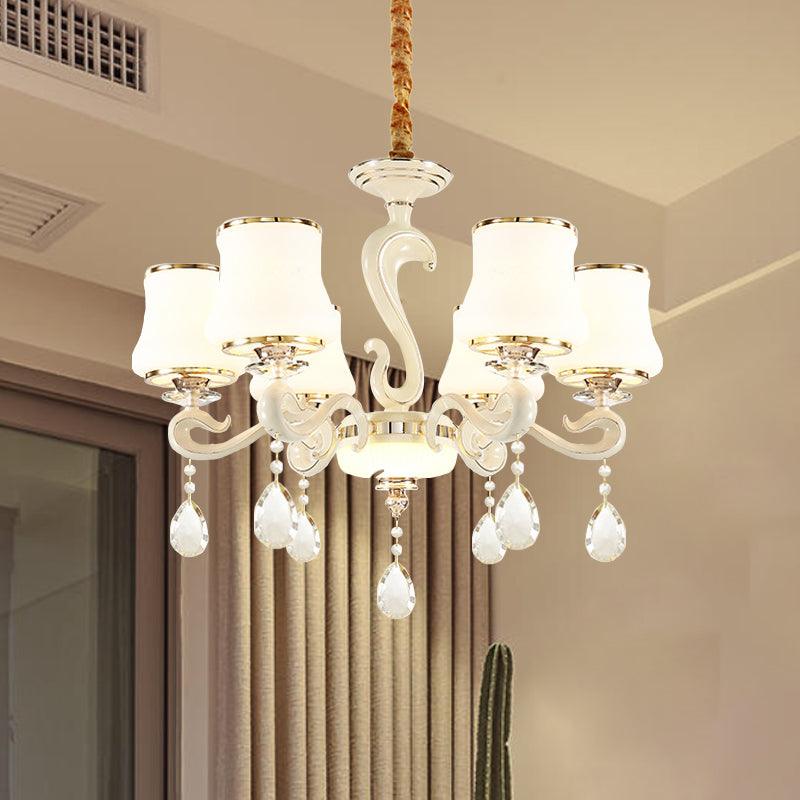 6-Bulb Opal Glass Hanging Lamp Modern White Curved Chandelier - Rebooters