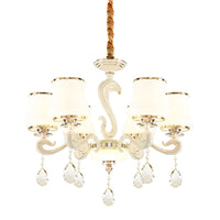 6-Bulb Opal Glass Hanging Lamp Modern White Curved Chandelier - Rebooters